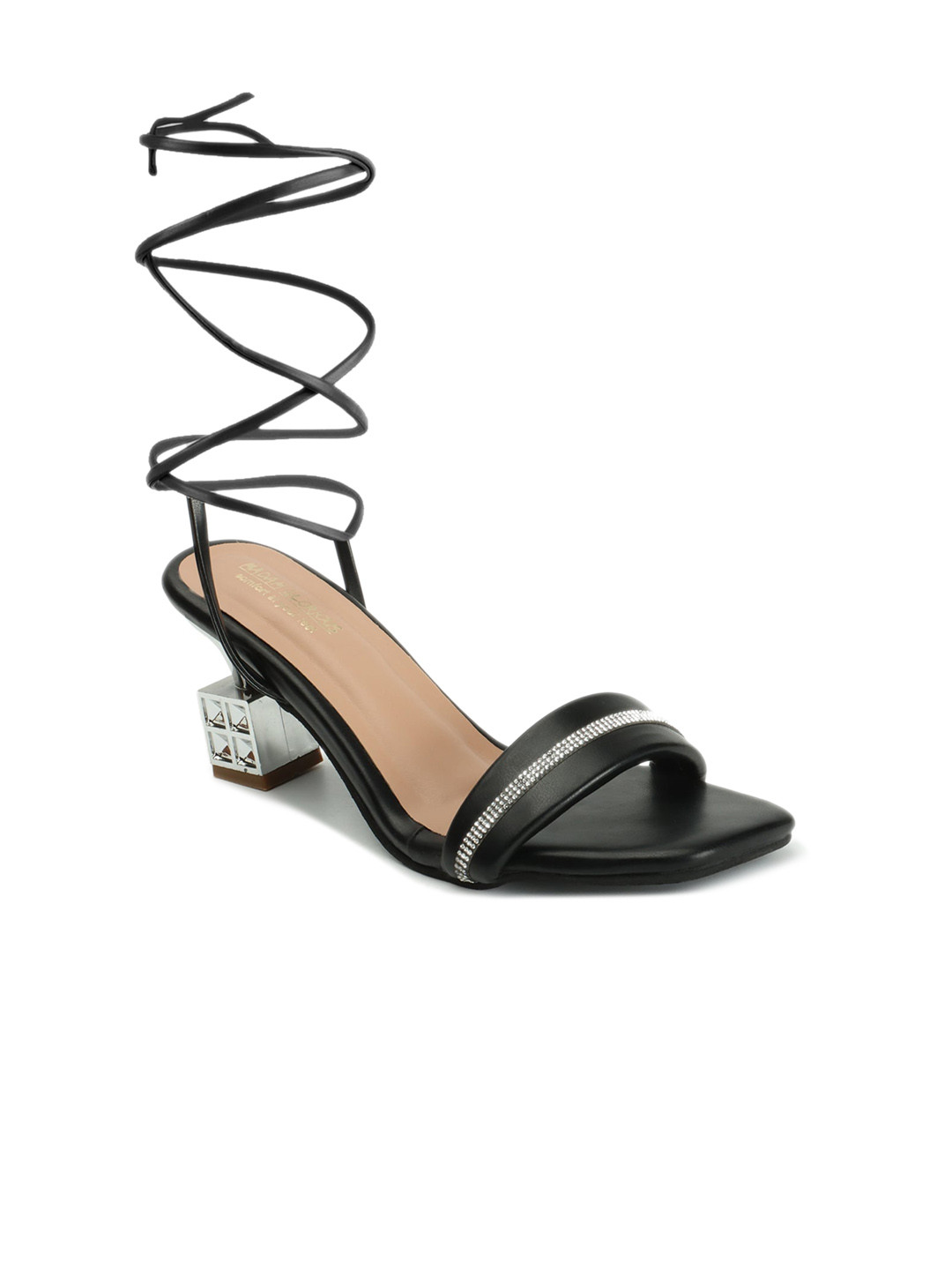 madam glorious Embellished Lace-Up Block Heel Gladiators