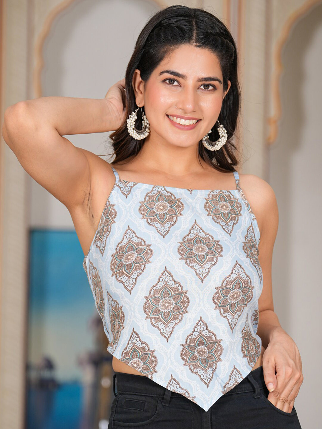 YASH GALLERY Ethnic Motifs Printed Crop Top