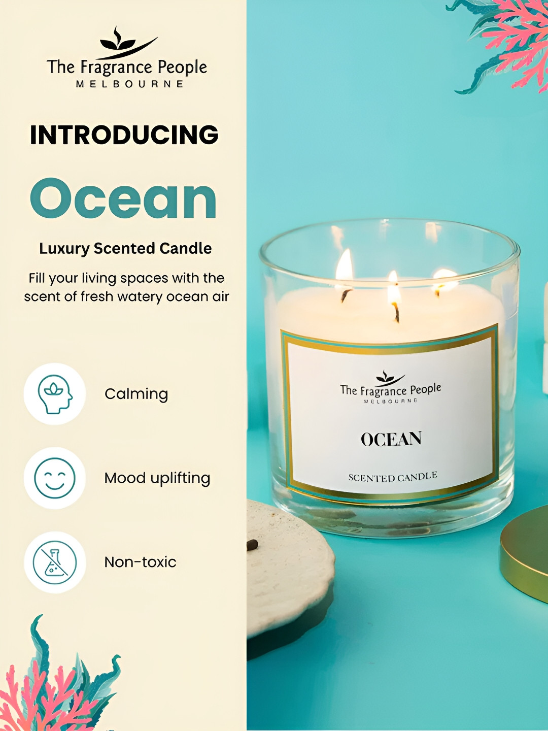 The Better Home Ocean Scented 3 Wick Solid Geometric Regular Jar Candles
