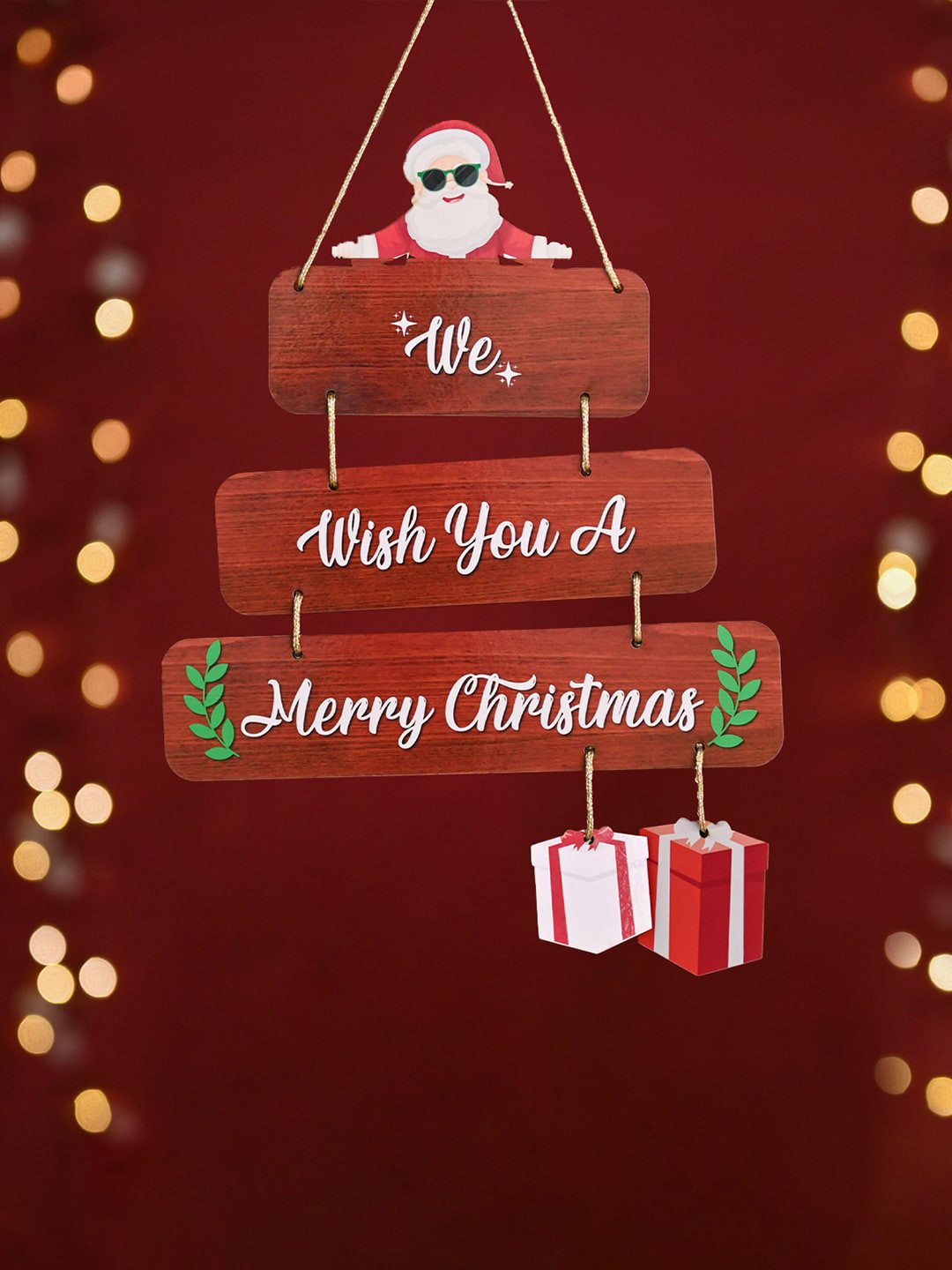 DecorTwist Brown and White Wooden Christmas Wall Hanging Decor