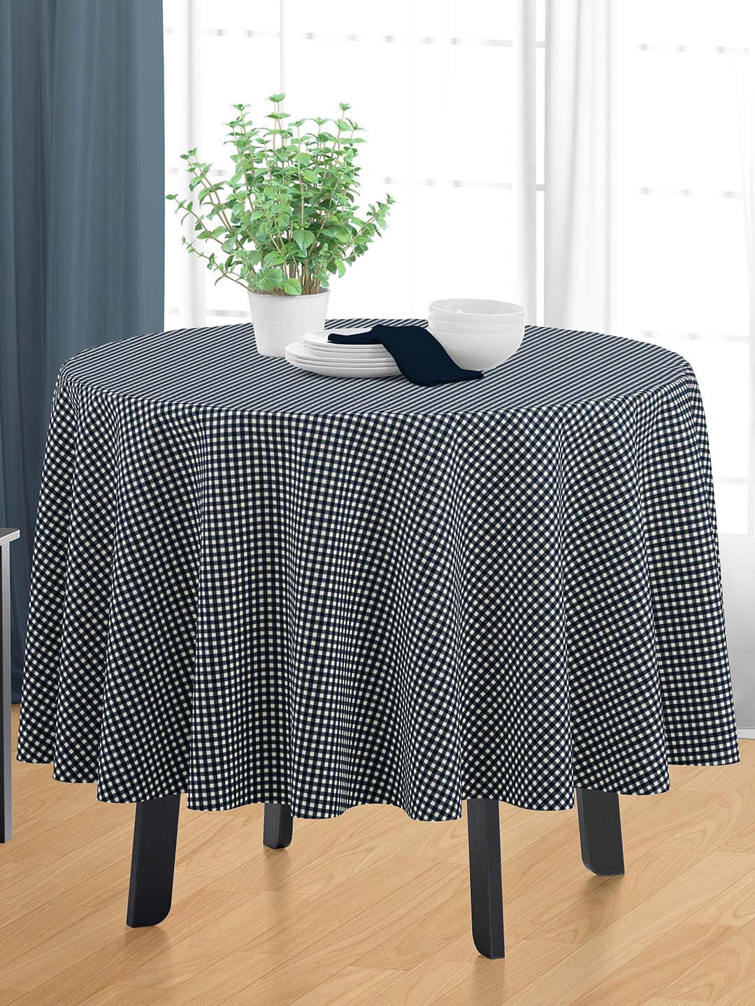 HOME COLORS.IN Black & White 4-Seater Checked Pure Cotton Table Cover
