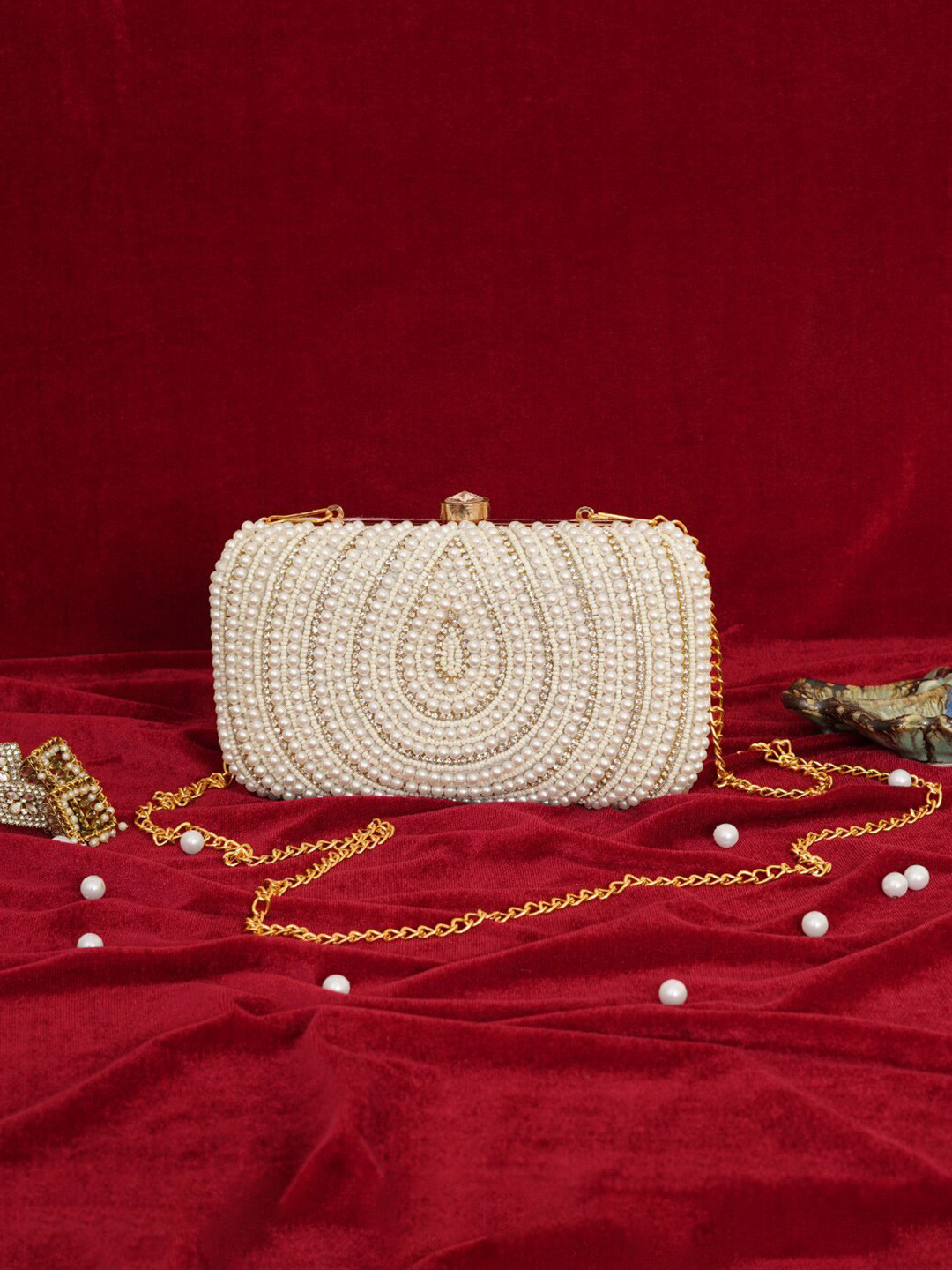 FABBHUE Embellished Acrylic Velvet Box Clutch