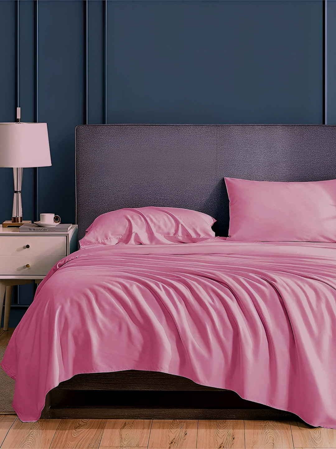 Bevi Pink Microfiber 180 TC Double Fine Bedsheet with a Pillow Cover-60 x 90 inches