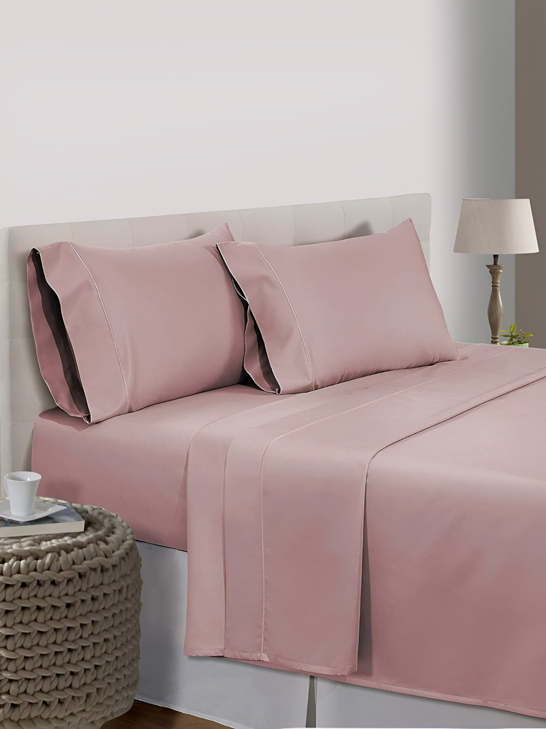Bevi Rose Gold Solid Microfiber 180 TC Single Fine Bedsheet with a Pillow Cover-152 x 228 cm