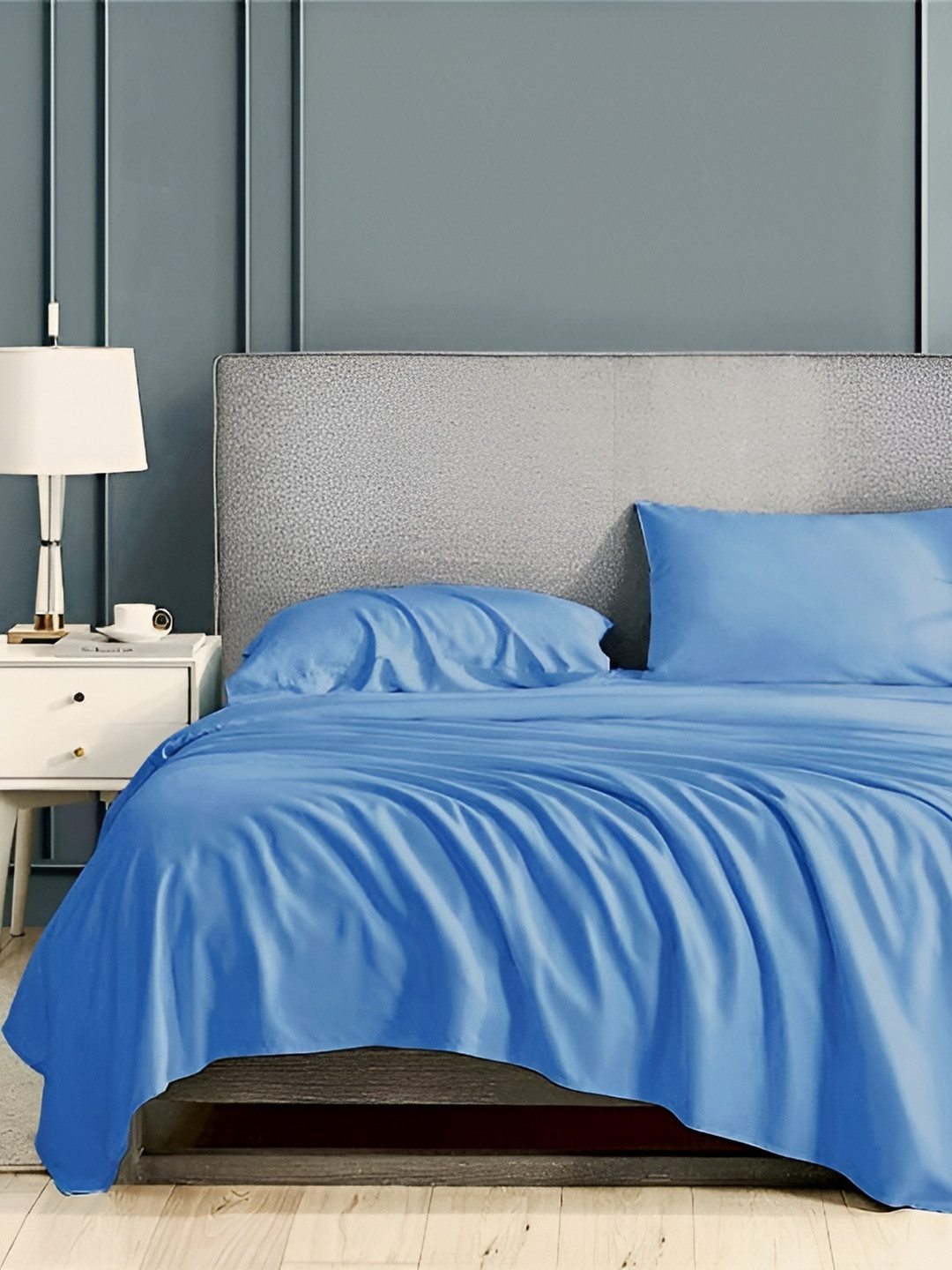 Bevi Blue Microfiber 180 TC Double Fine Bedsheet with a Pillow Cover-60 x 90 inches