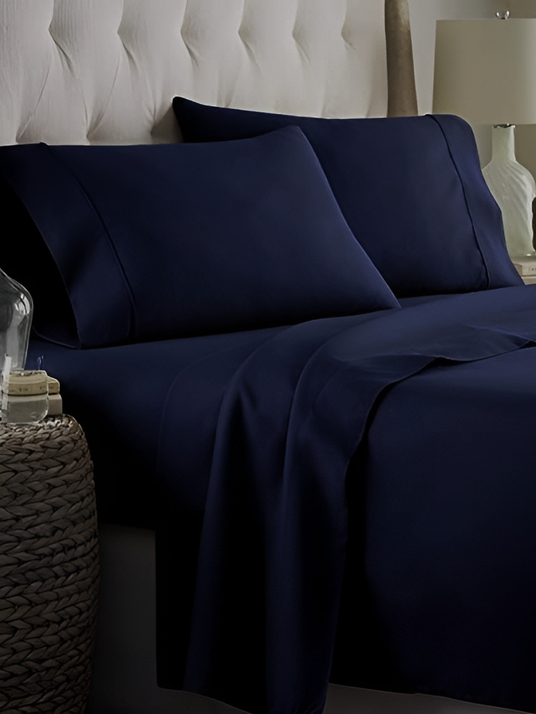 Bevi Navy Blue Microfiber 180 TC King Fine Bedsheet with 2 Pillow Covers-90 x 90 inches