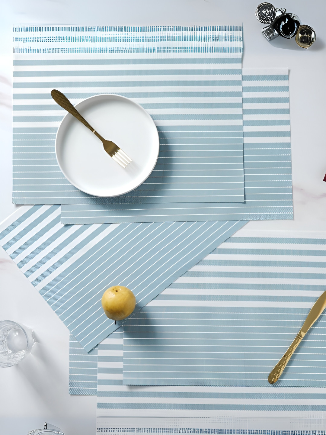 YELONA Blue & White 10 Pieces Striped Anti-wrinkle Table Placemats