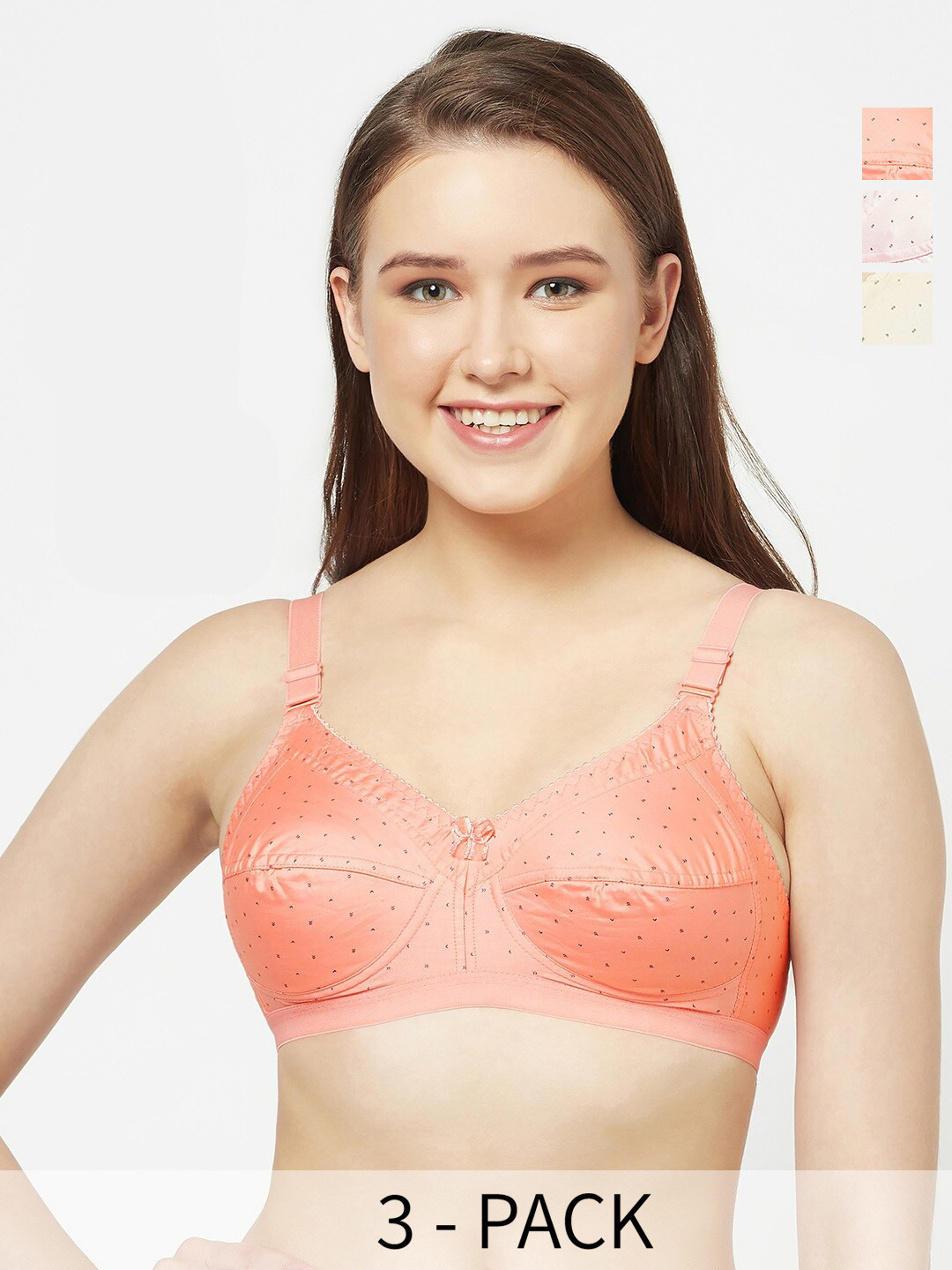 T.T. Pack Of 3 Printed Cut & Sew Full Coverage Breathable All Day Comfort T Shirt Bras