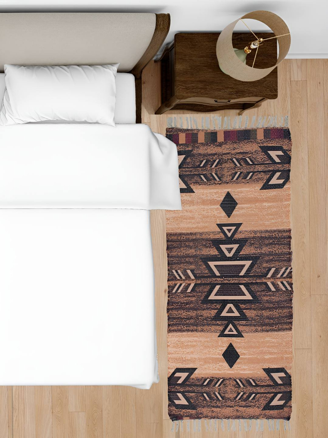 HOMADORN Orange& Black Rectangular Ethnic Motifs Floor Dhurries