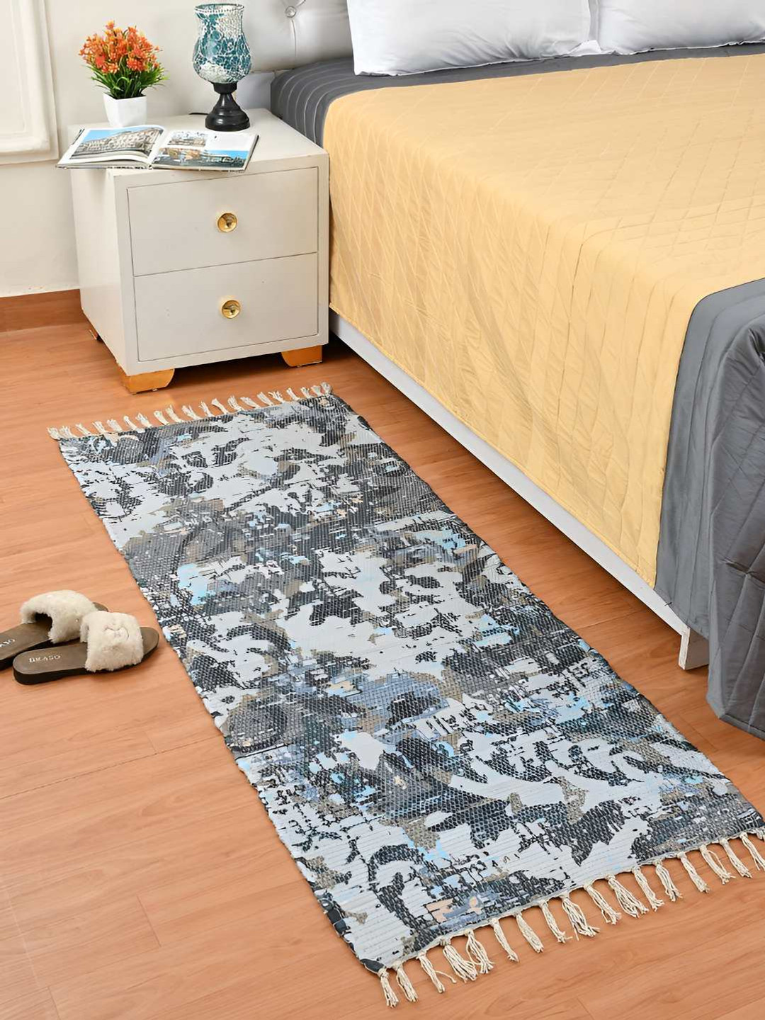 HOMADORN Grey Abstract No Shredding Handmade Rectangular Floor Dhurries