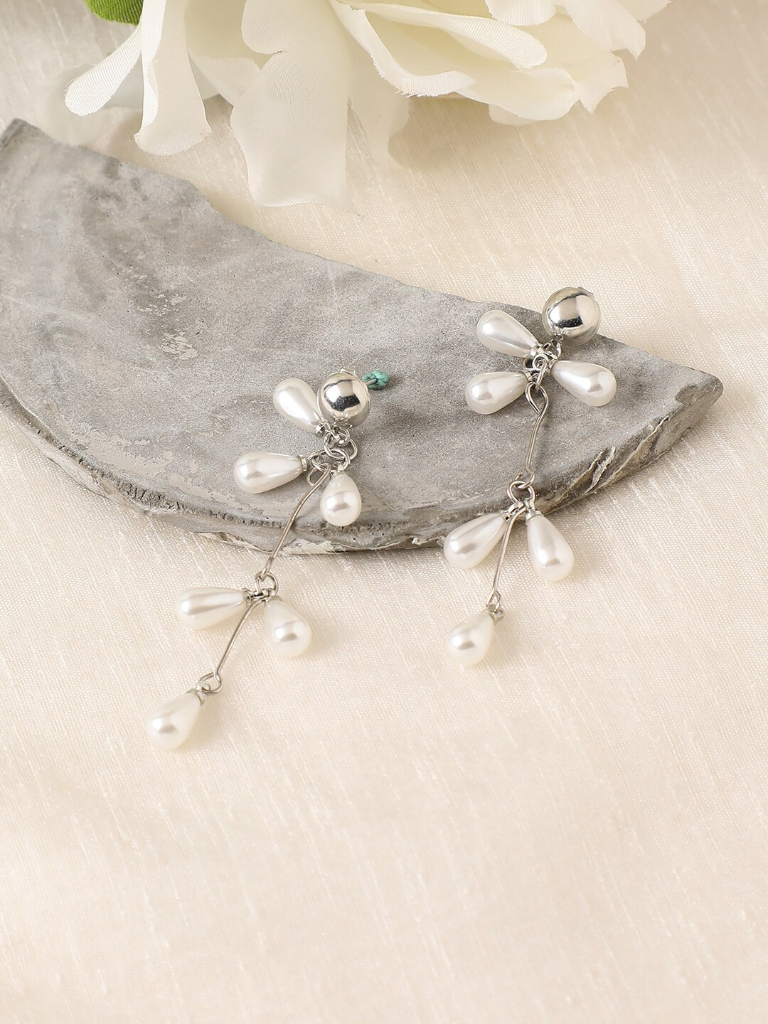 SOHI Artificial Beads Silver-Plated Drop Earrings