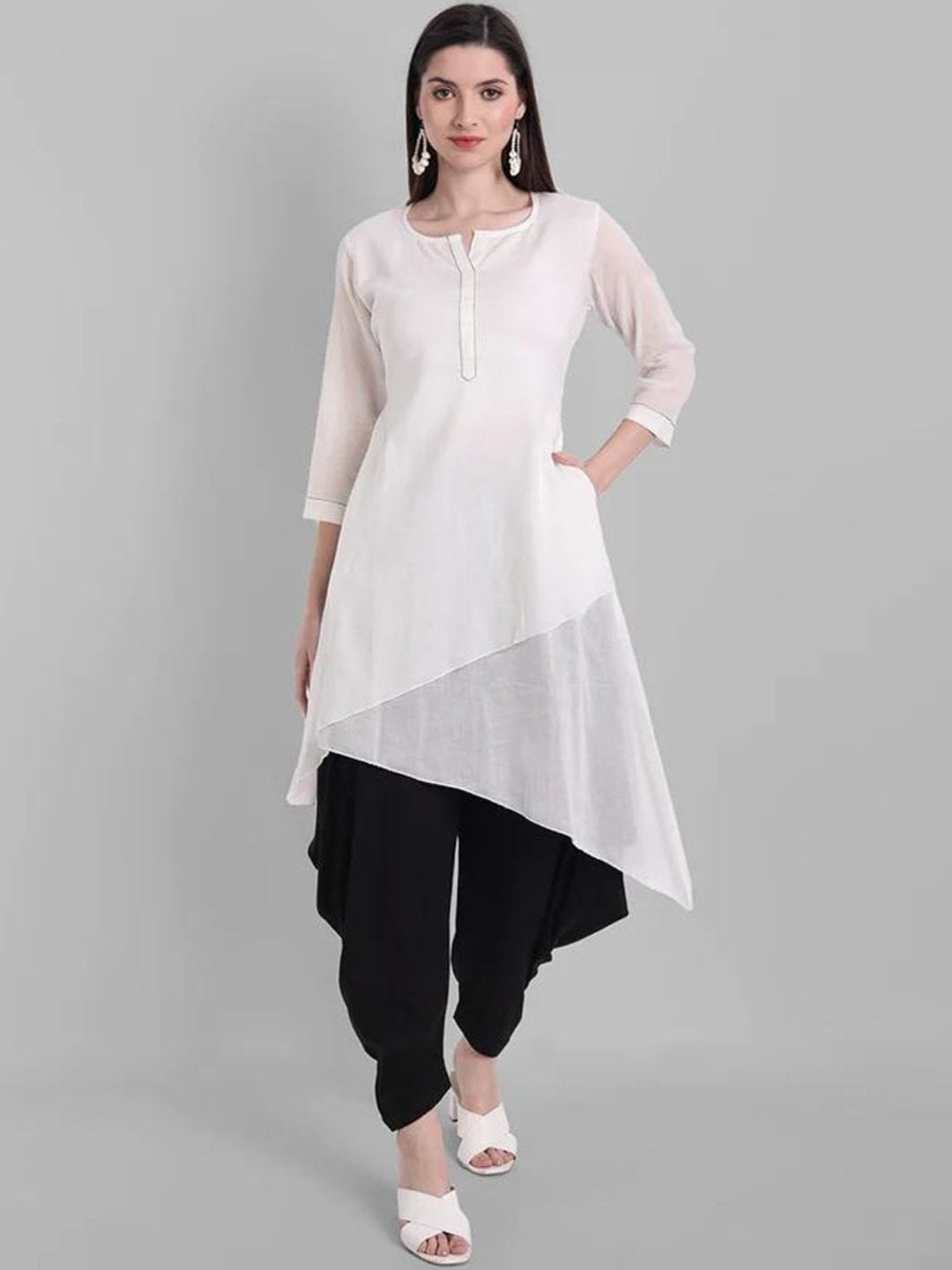 Mera Rang Pure Cotton A Line Kurta With Dhoti Pants