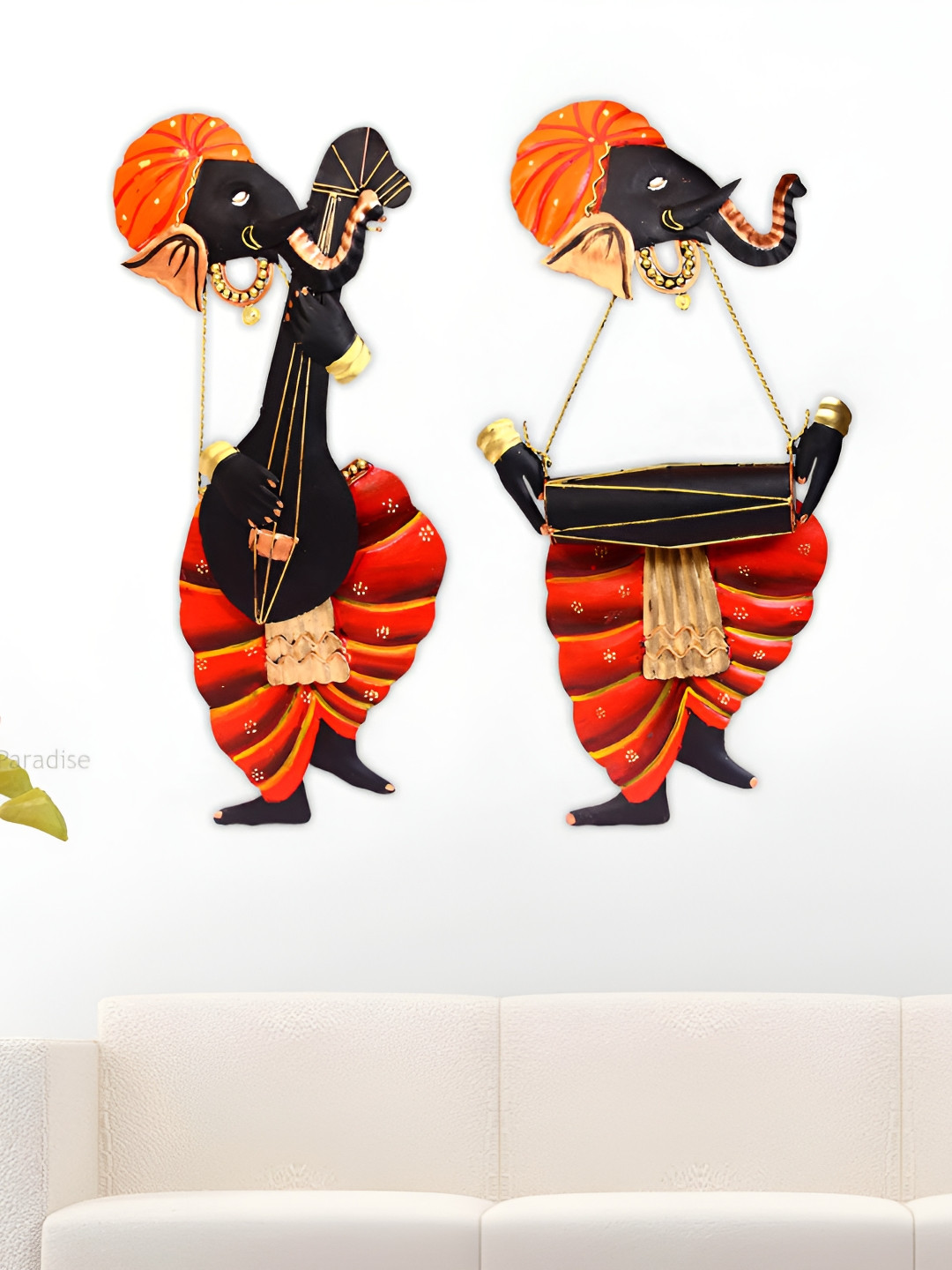 HANDICRAFTS PARADISE Ganesha Wall Art Metal Matte 2Pcs Spiritual Wall Decor-12.7In