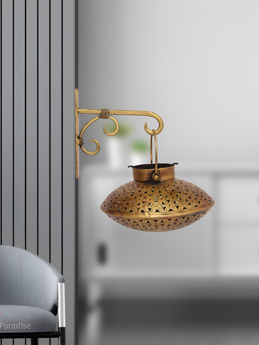 HANDICRAFTS PARADISE Degchi Dhoop Pot Metal Antique Wall Mounted Hall Wall Hangings-12In