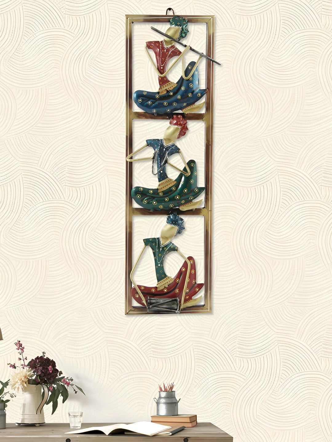 HANDICRAFTS PARADISE Musicians Metal Ethnic Motifs Glossy Hanging Hall Wall Hangings-6.7In