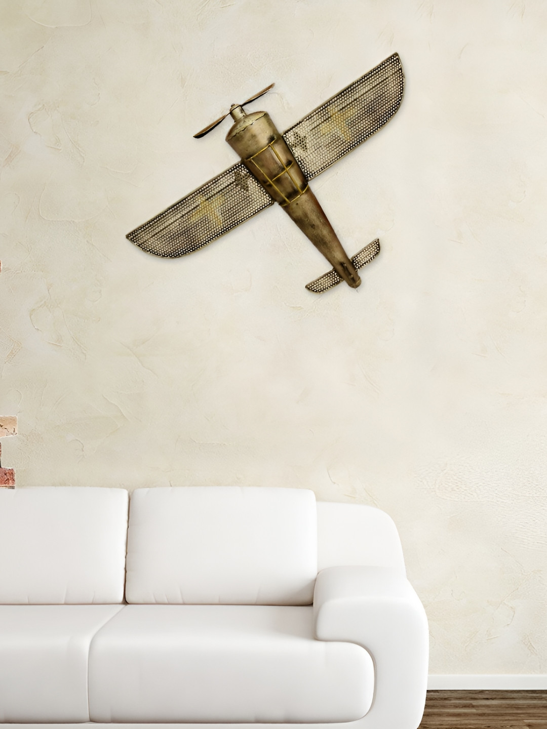 HANDICRAFTS PARADISE GoldToned and Black Metal Vintage Aeroplane Wall Decor