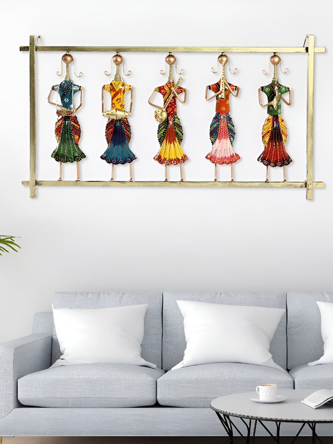 HANDICRAFTS PARADISE Paradise Rajasthani Musical Lady Doll Metal Abstract Wall Decor-2.5In