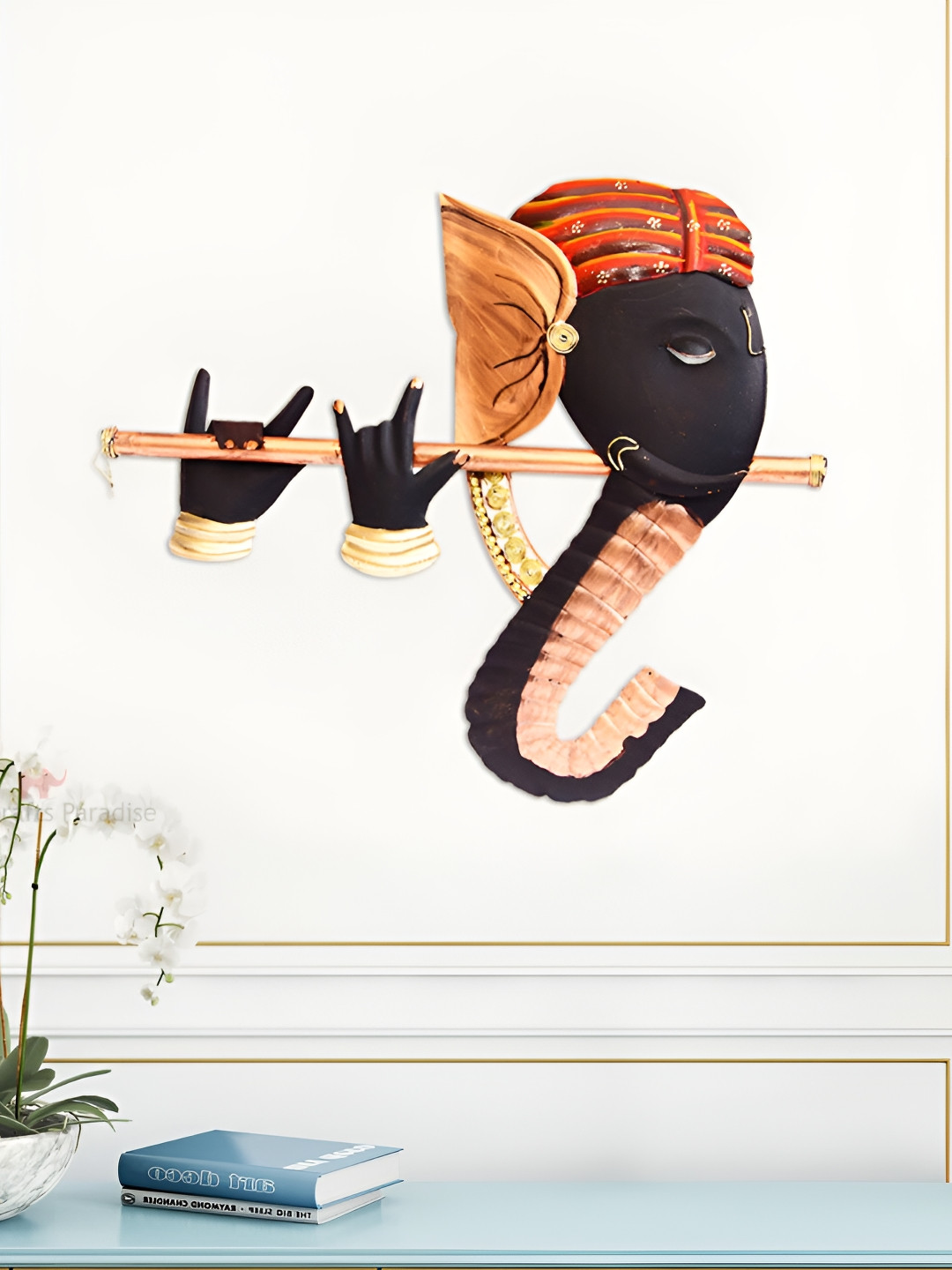 HANDICRAFTS PARADISE Ganesha Wall Art Metal Matte Hanging Hall Spiritual Wall Decor-16In