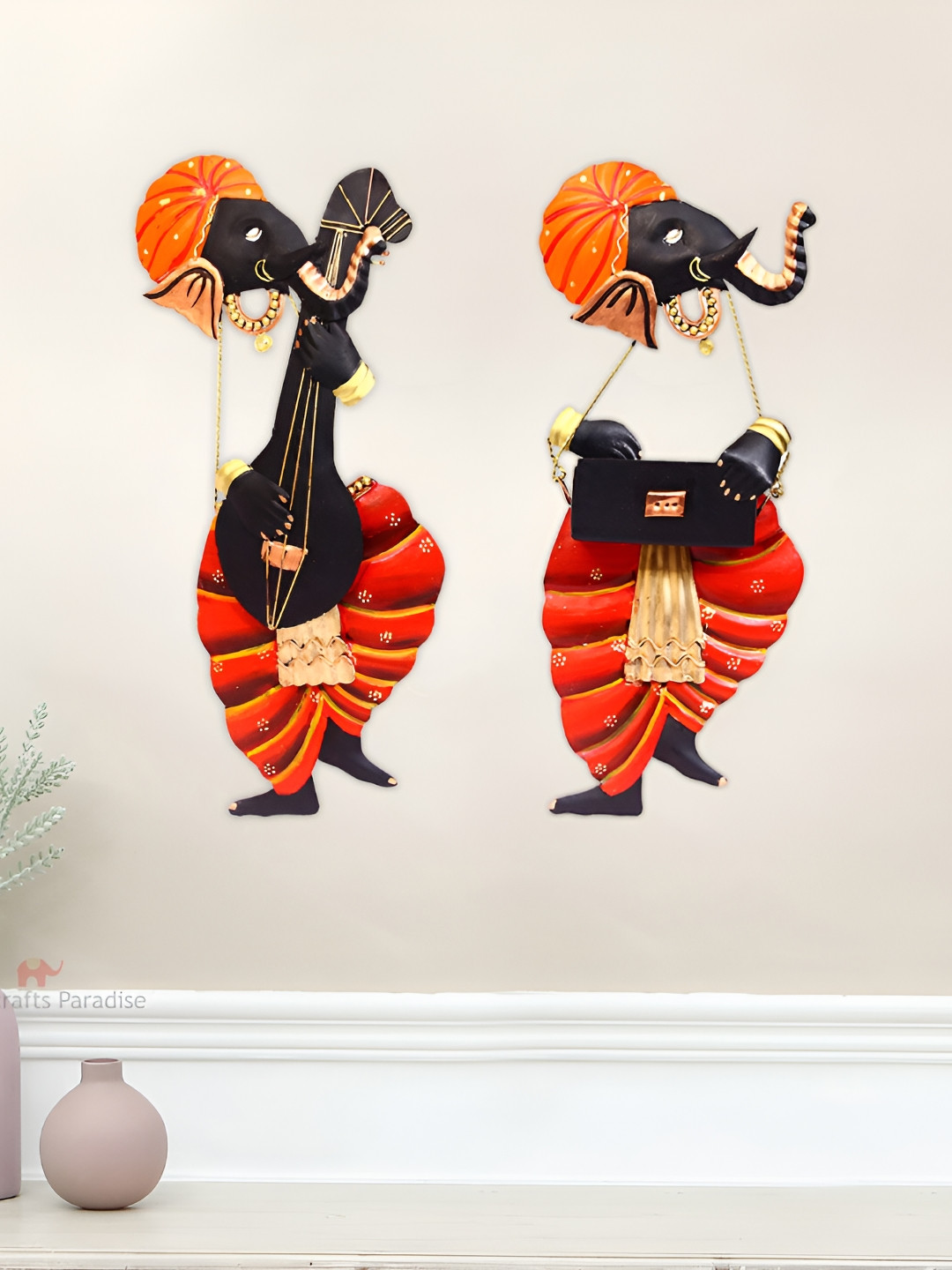 HANDICRAFTS PARADISE Ganesha Wall Art Metal Matte 2Pcs Spiritual Wall Decor-12.7In