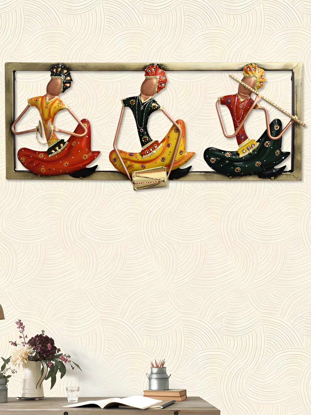 HANDICRAFTS PARADISE Musicians Metal Ethnic Motifs Glossy Hall Abstract Wall Decor-8.5In
