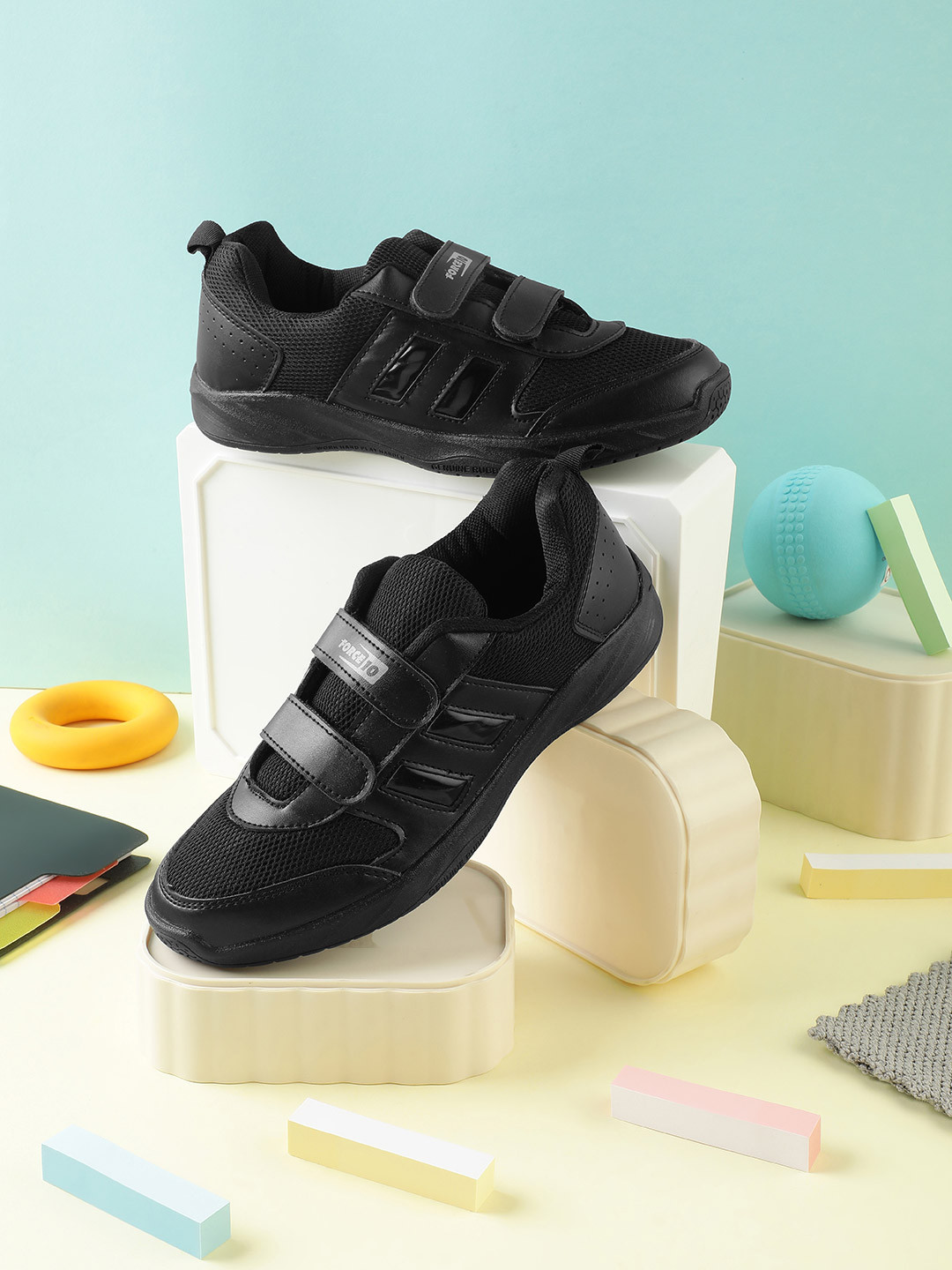 Liberty Force10 kids Black Velcro School Shoes