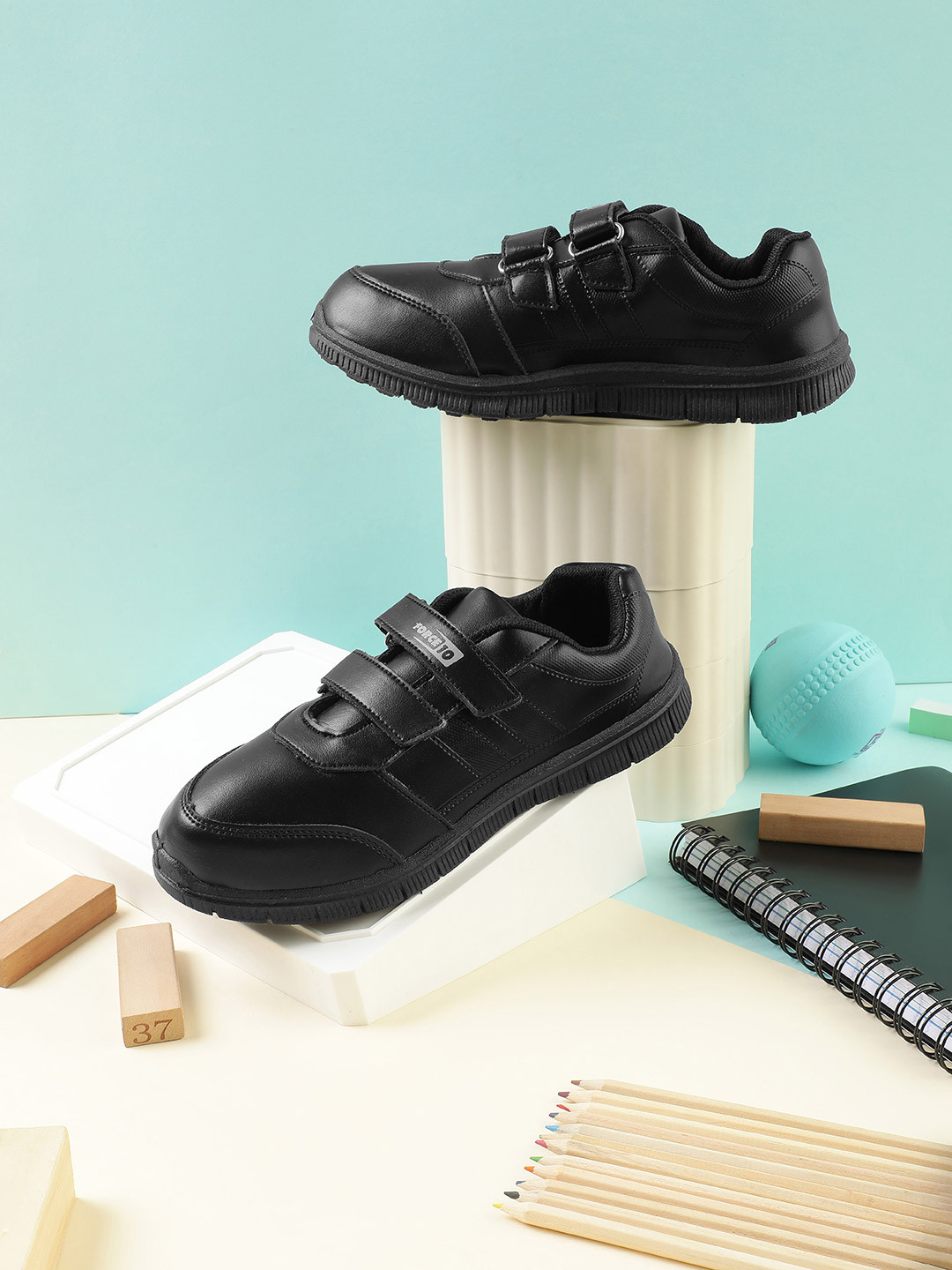 Liberty Force 10 Kids Black Velcro School Shoes