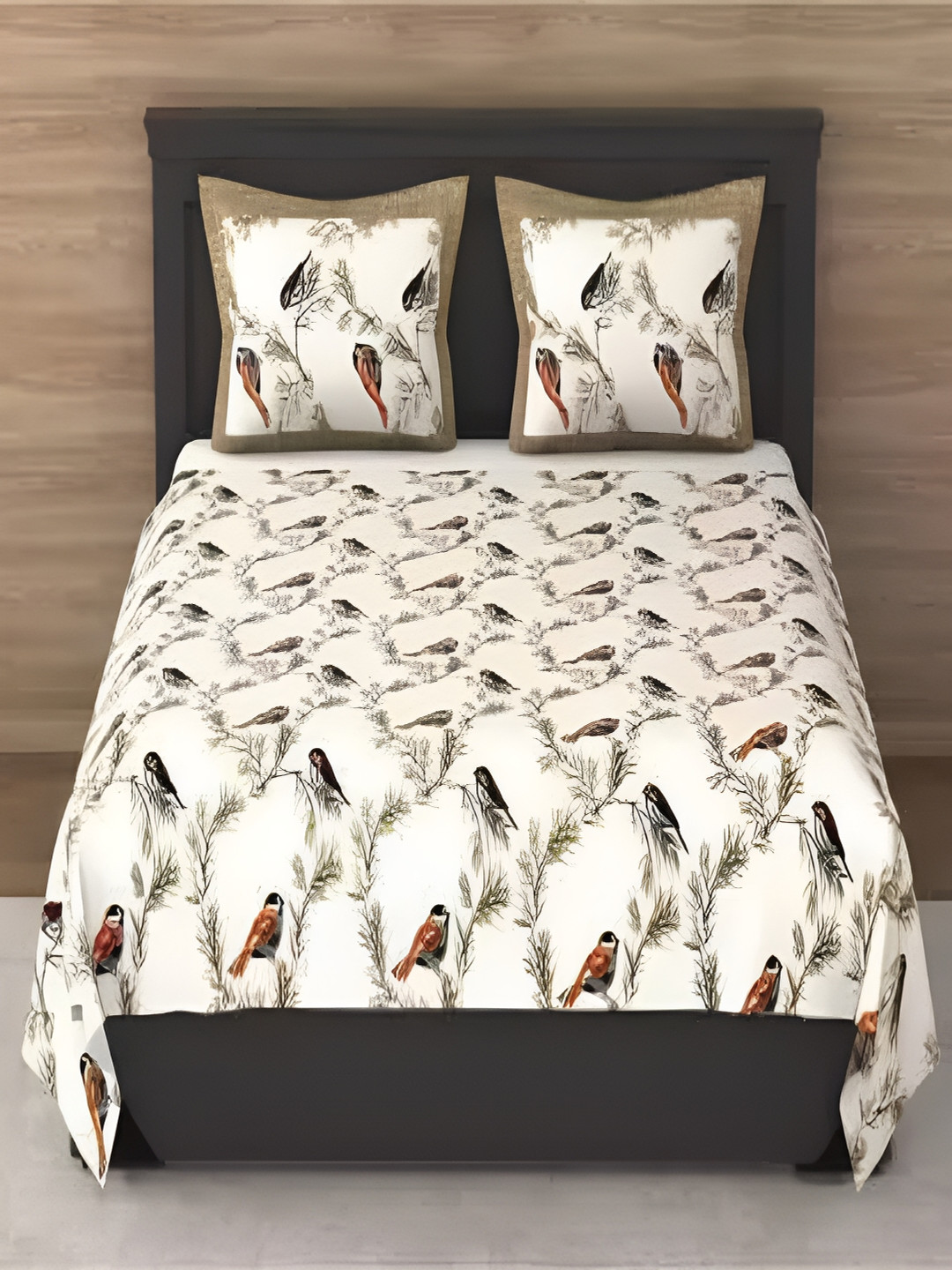 Qfab Brown Conversational Cotton 144 TC King Bedsheet with 2 Pillow Covers-101 x 110 inches
