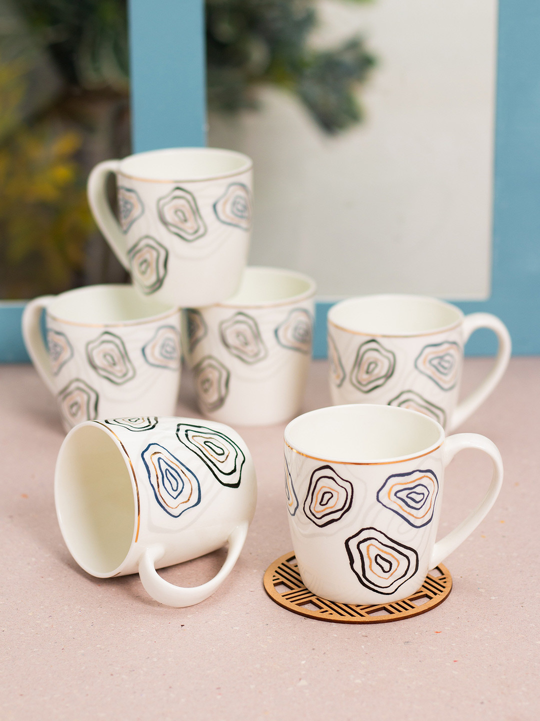 JCPL Papa Ka Mug Kripya Dur Rahein White Abstract Ceramic Microwave Safe 6 Piece Mugs-200ml