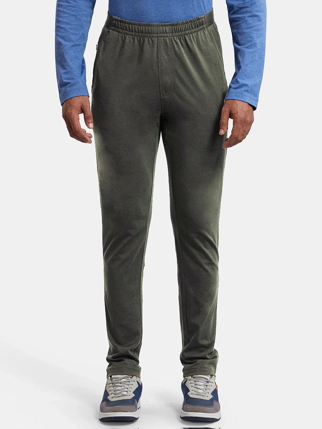 Jockey Combed Cotton Rich Slim Fit Trackpants with Side and Zipper Media Pockets -AM49