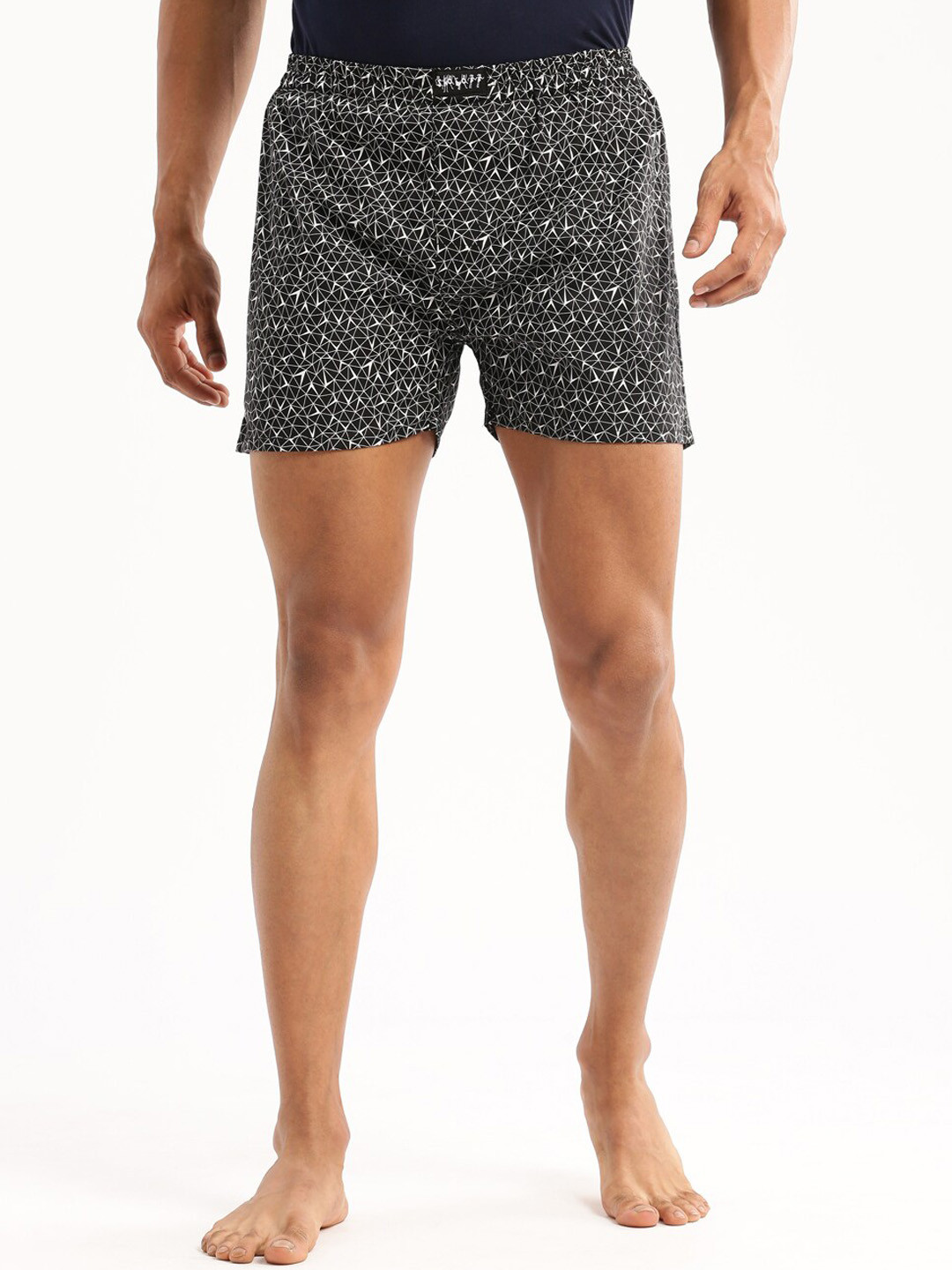 SHOWOFF Slim Fit Geometric Printed Cotton Boxer AM-126-12_Black