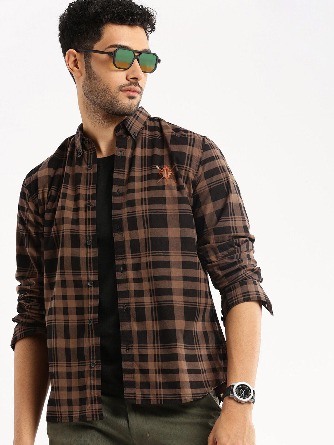 SHOWOFFFF Comfort Tartan Checked Slim Fit Cotton Shirt