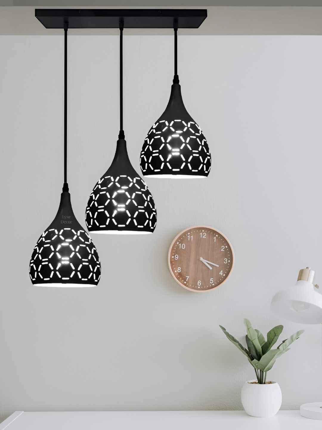 Lyse Decor Black & White Printed Aluminium Bell Shape Ceiling Lamps With Adjustable Cords