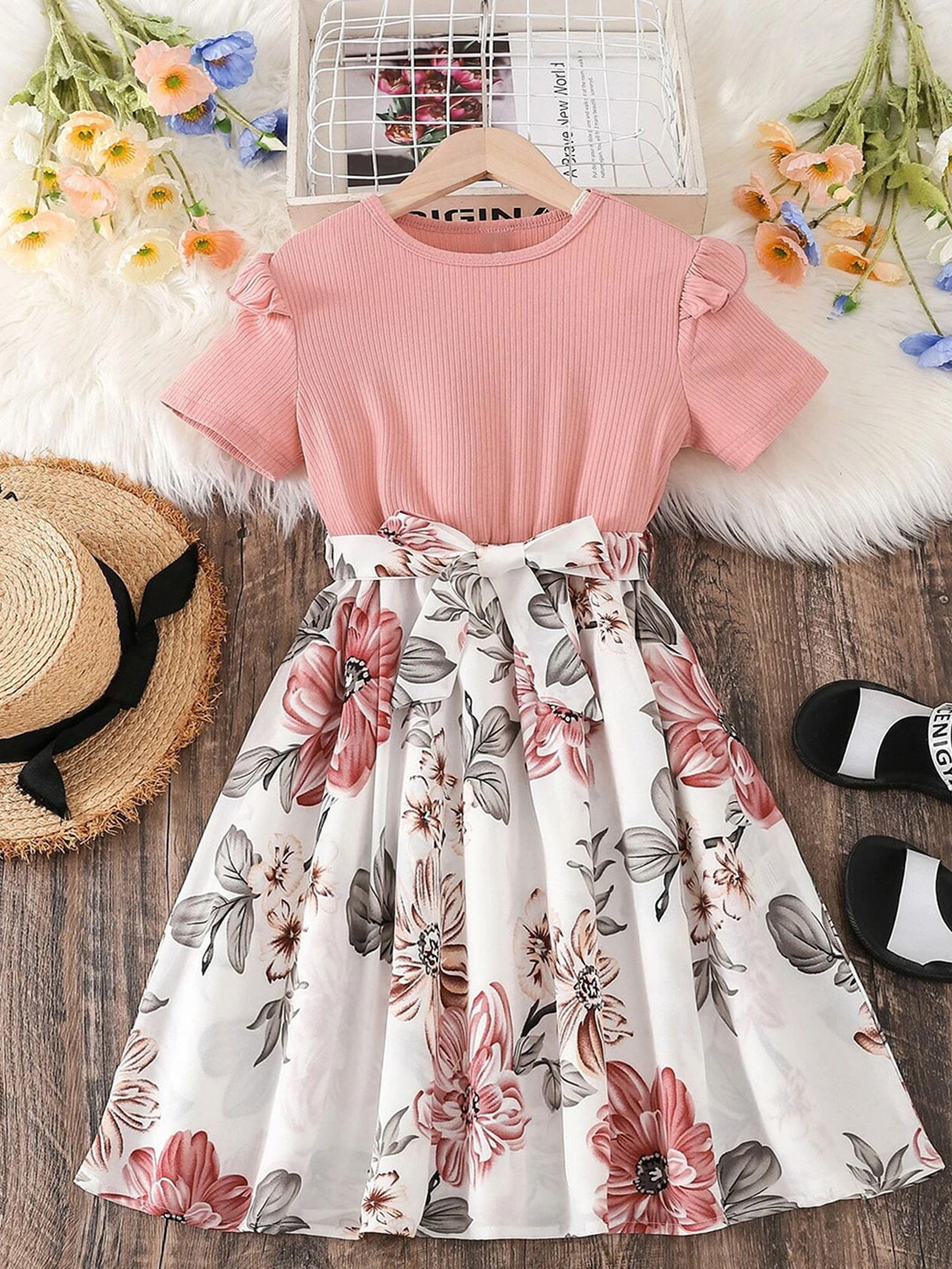 BAESD Girls Floral Print Fit & Flare Dress