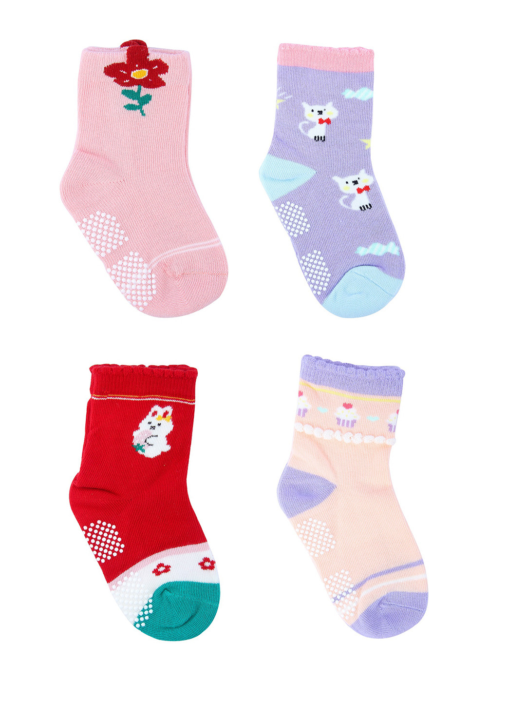 NEOBABY Kids Pack Of 4 Ankle-Length Cotton Socks