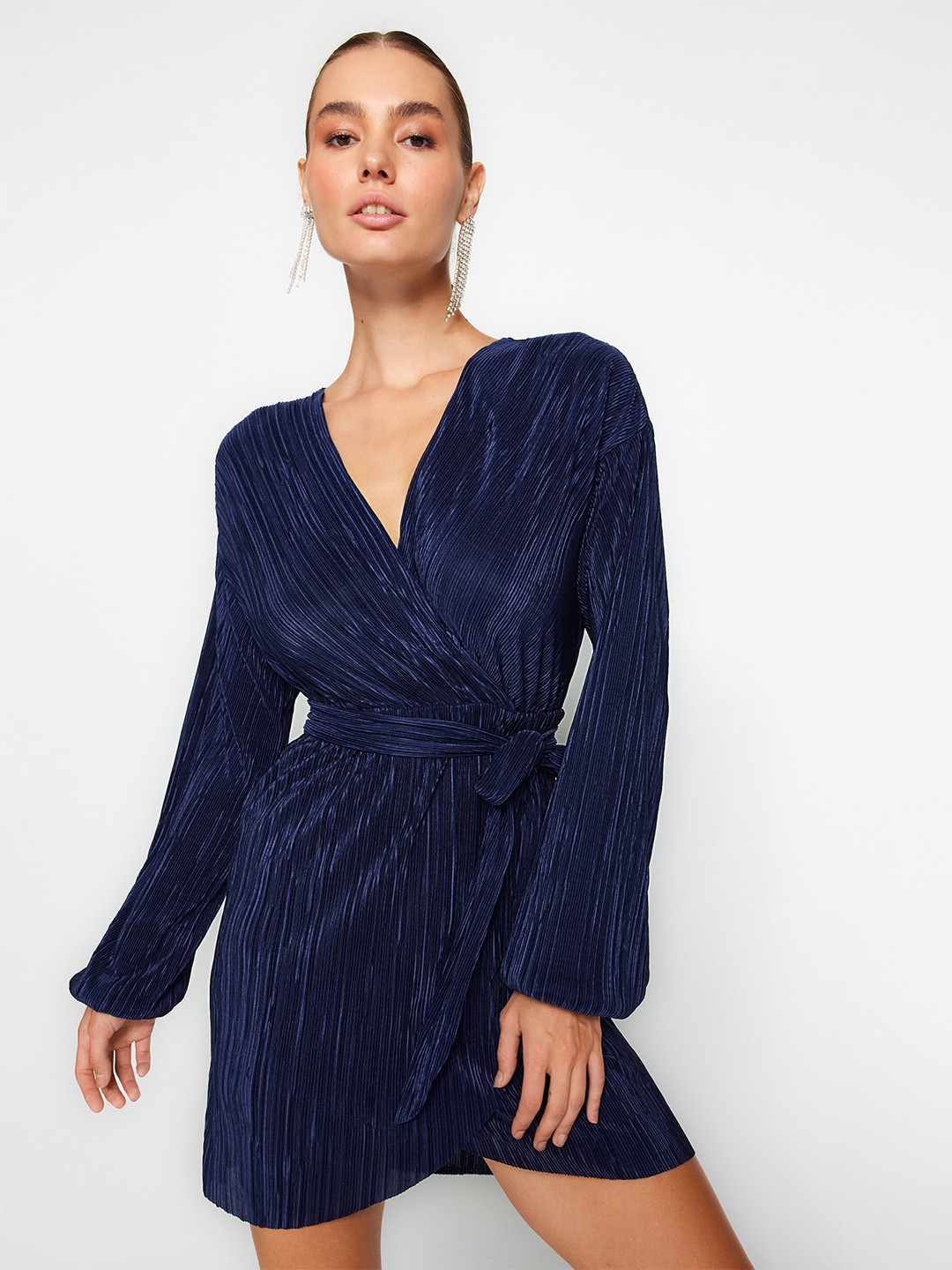 Trendyol Striped V-Neck Wrap Dress