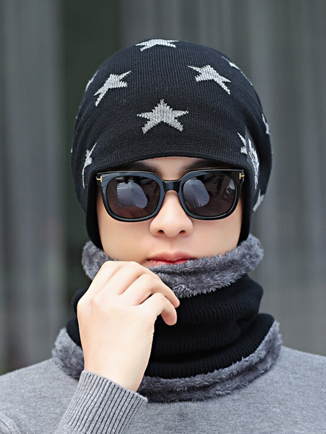 Alexvyan Men Patterned Thermal Soft Knitted Warm Winter Woolen Cap & Neck Scarf