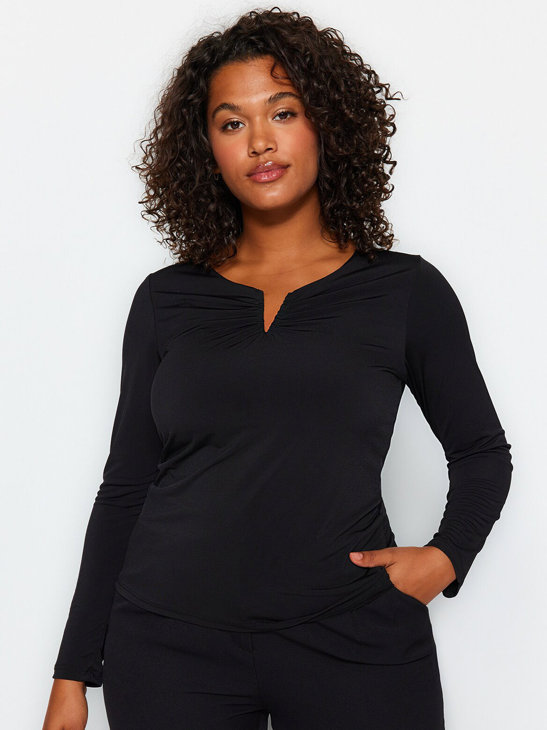 Trendyol Plus Size Notched Round Neck Top