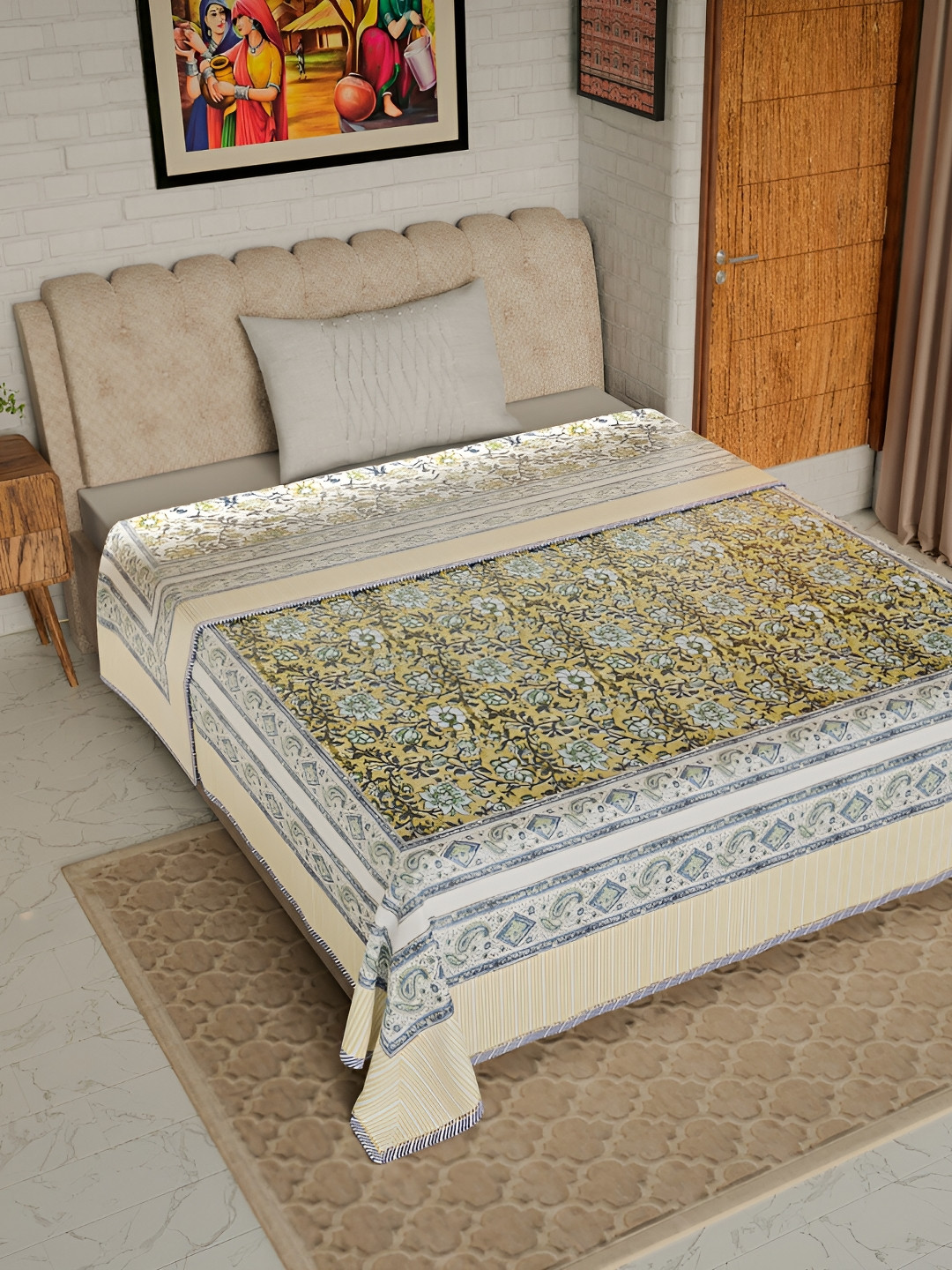 Jaipur Dohar Yellow & White Floral Cotton AC Room 150 GSM Single Bed Dohar