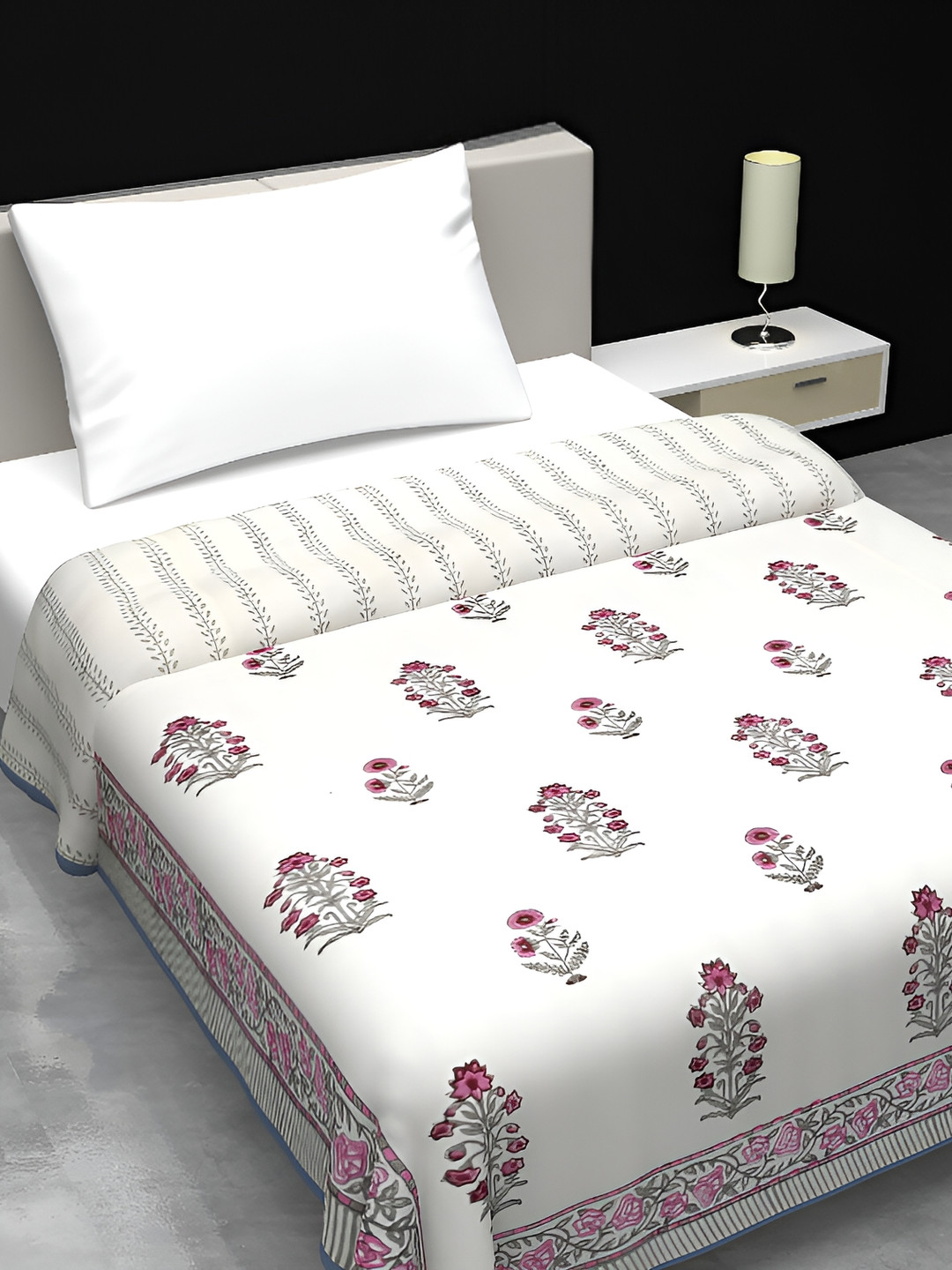 Jaipur Dohar Pink & Off White Floral Cotton AC Room 150 GSM Single Bed Dohar
