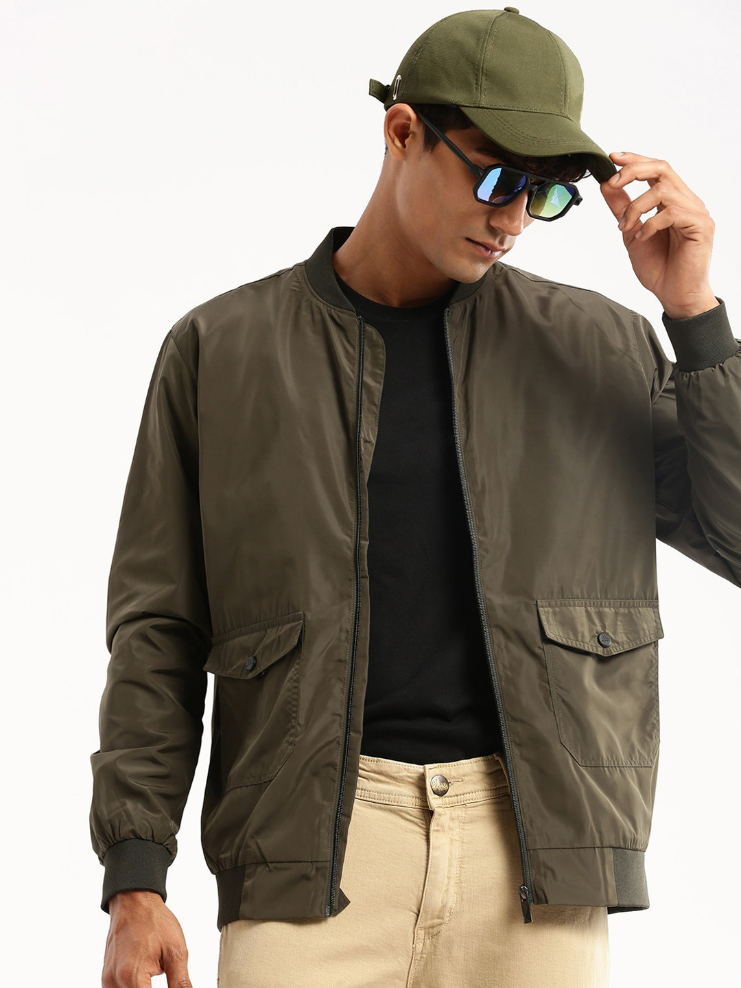 SHOWOFF Stand Collar Windcheater Taslon Slim Fit Bomber Jacket