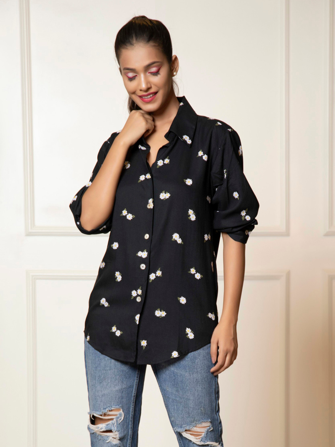 Urban Sundari Women Black Classic Opaque Casual Shirt