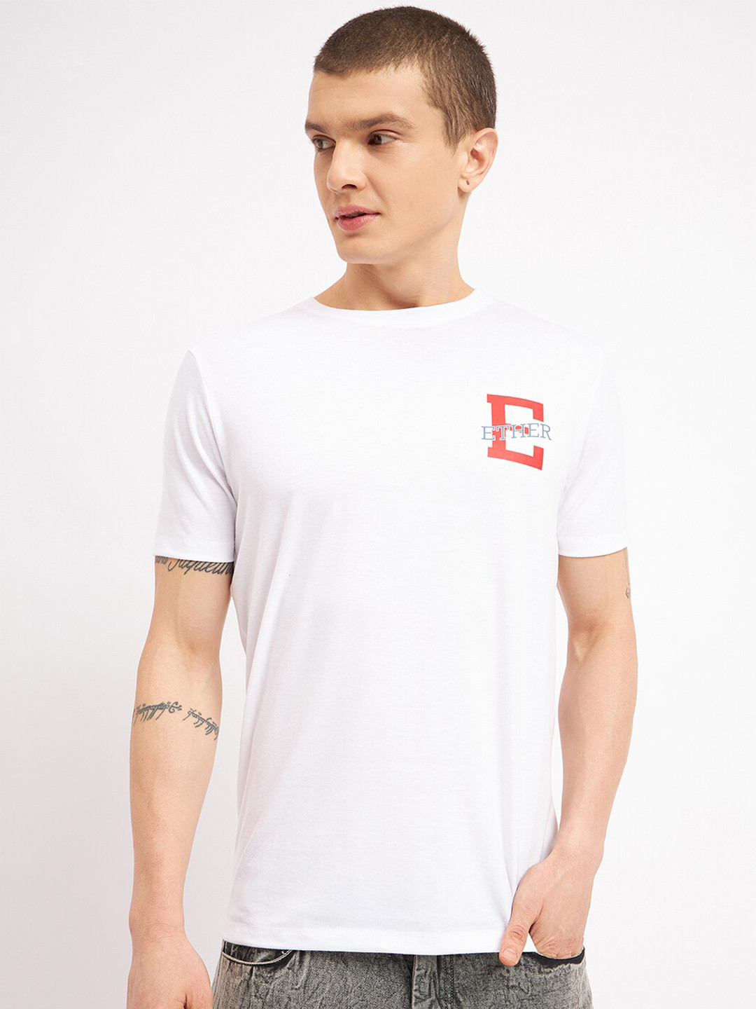 ether White Brand Logo Printed Pure Cotton T-shirt