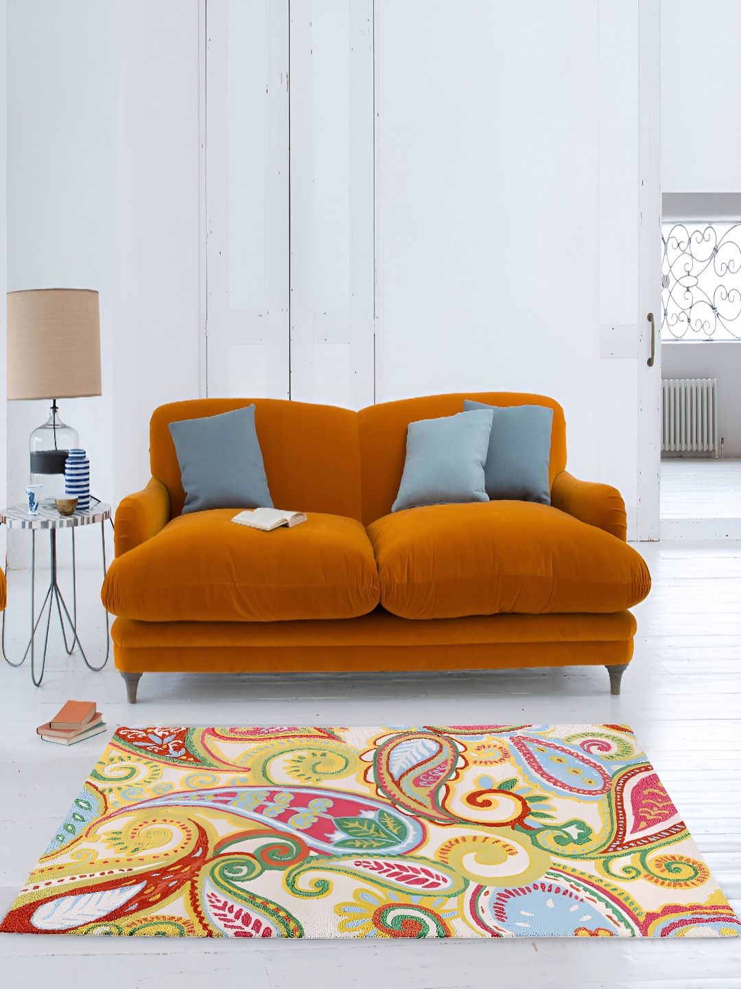 PEQURA Yellow & Red Ethnic Motifs Handmade Woollen Carpet