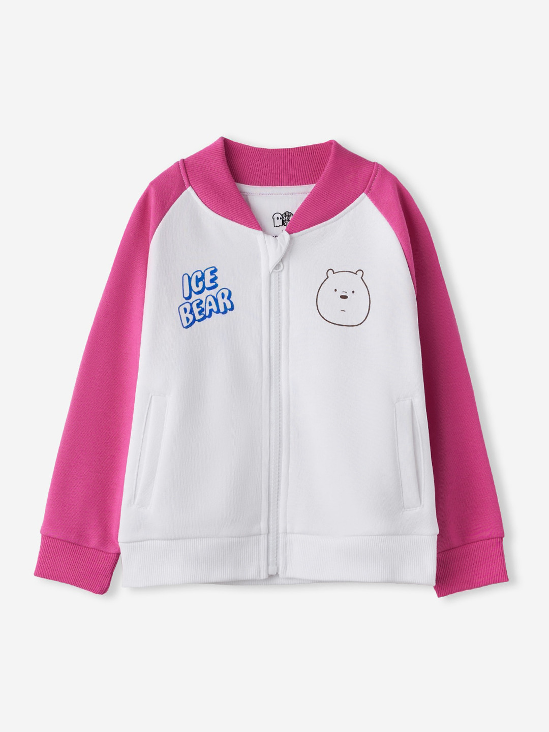 The Souled Store Girls White & Pink Lightweight Graphic Printed Cotton Open Front Jacket