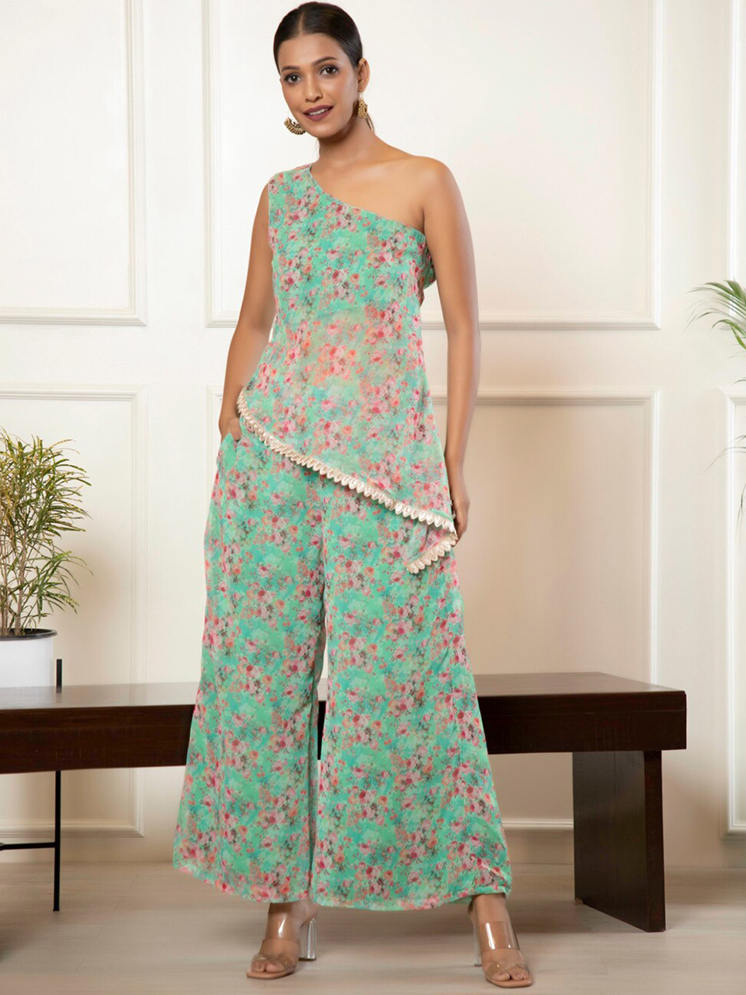 Urban Sundari One Shoulder Neck Top & Flared Palazzo