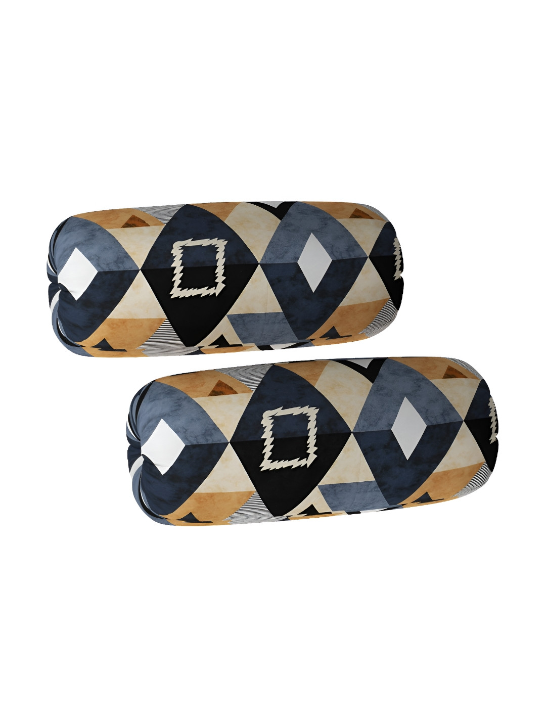 hargunz Blue & Beige 2 Pieces Geometric Printed Bolster Covers