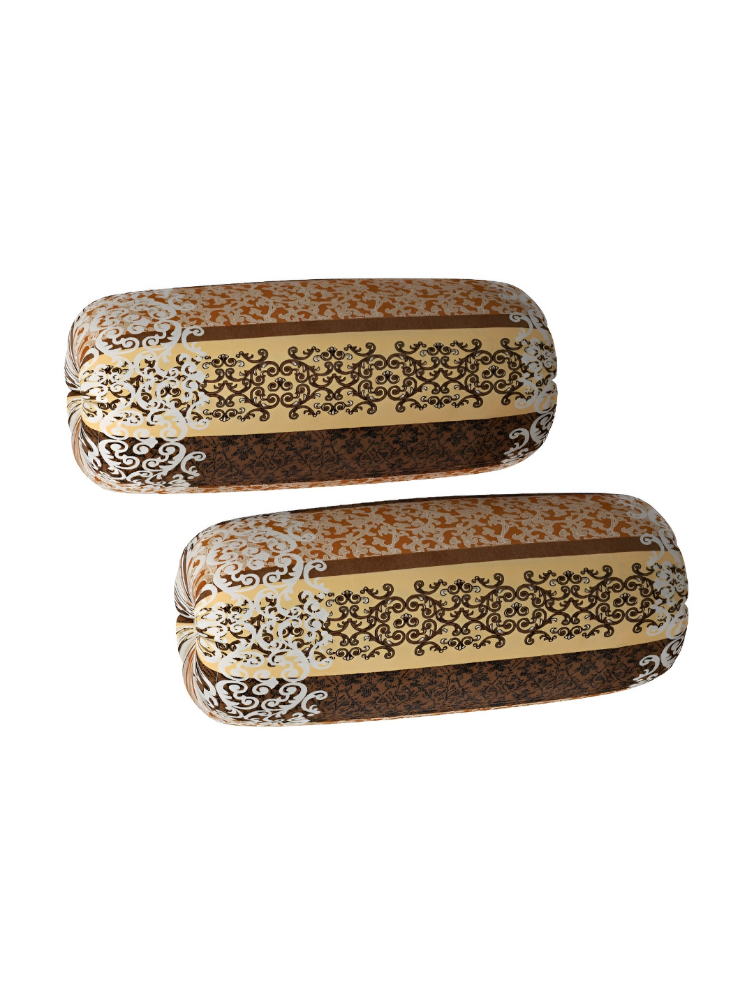 hargunz Beige & Brown 2 Pieces Ethnic Motifs Printed Bolster Covers
