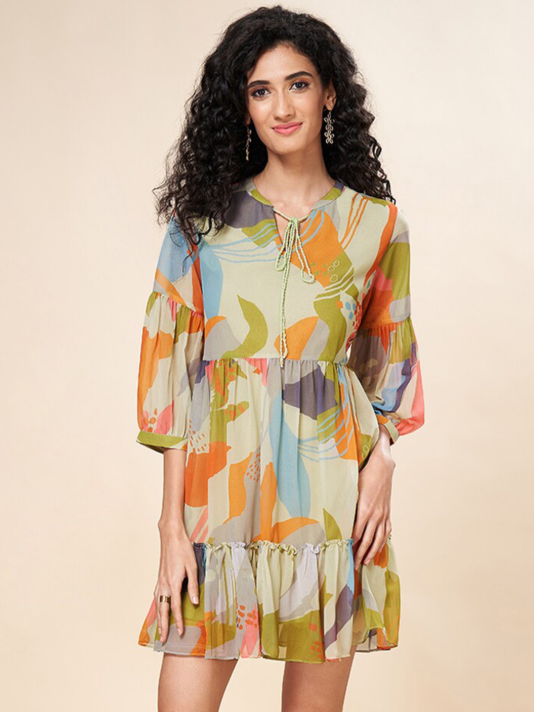 Marigold Lane Abstract Printed Georgette A Line Mini Dress