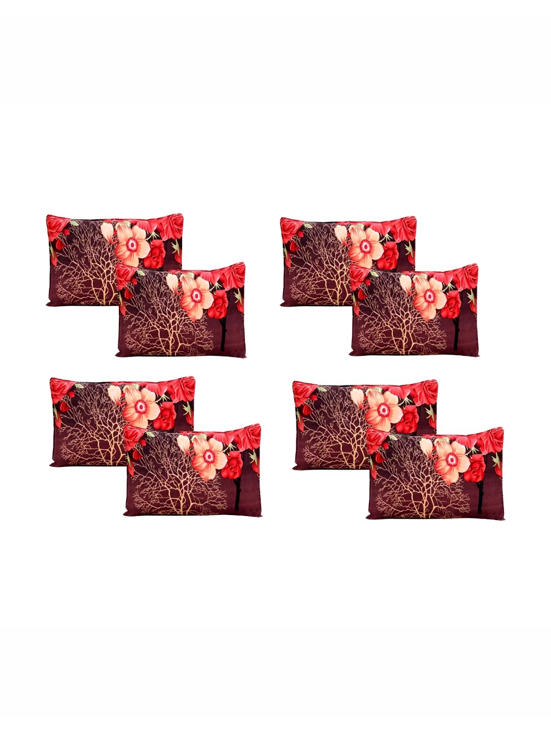 Supreme Home Collective Red & Beige 8 Pieces Printed Pure Cotton Rectangle Pillow Covers