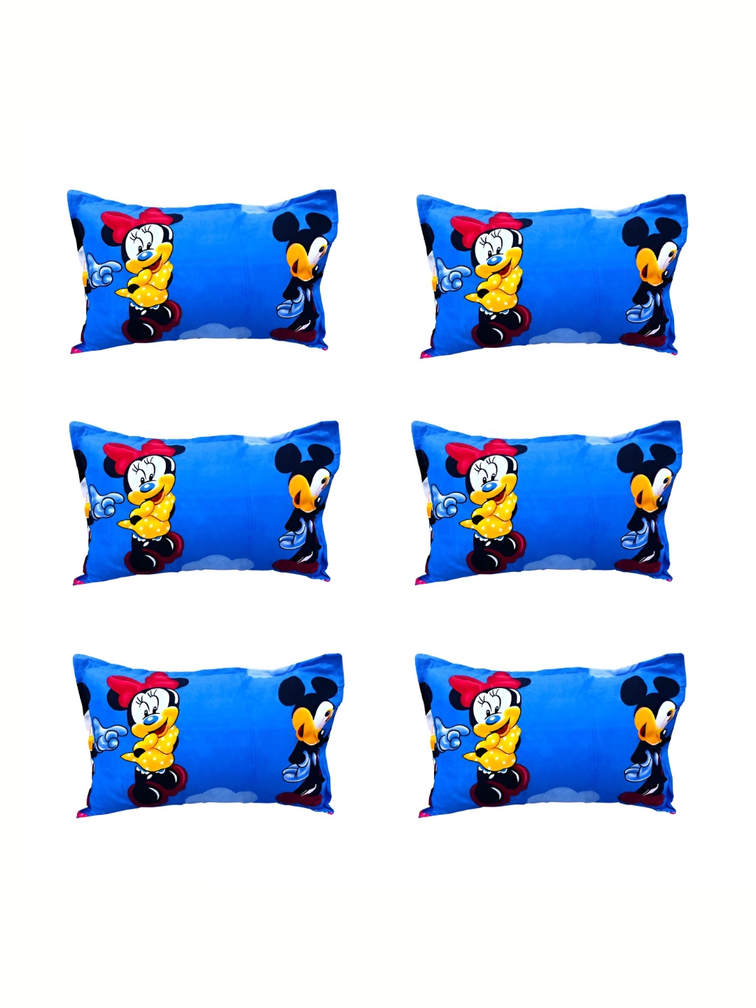 Supreme Home Collective Blue 6 Pcs Cartoon Print Pure Cotton Rectangle Pillow Covers
